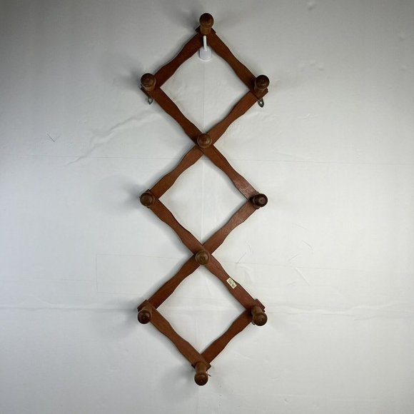 VTG Accordion Wooden Peg Rack Hanger Wall Hook Mug Coat Hat Jewelry Organizer - Picture 2 of 5